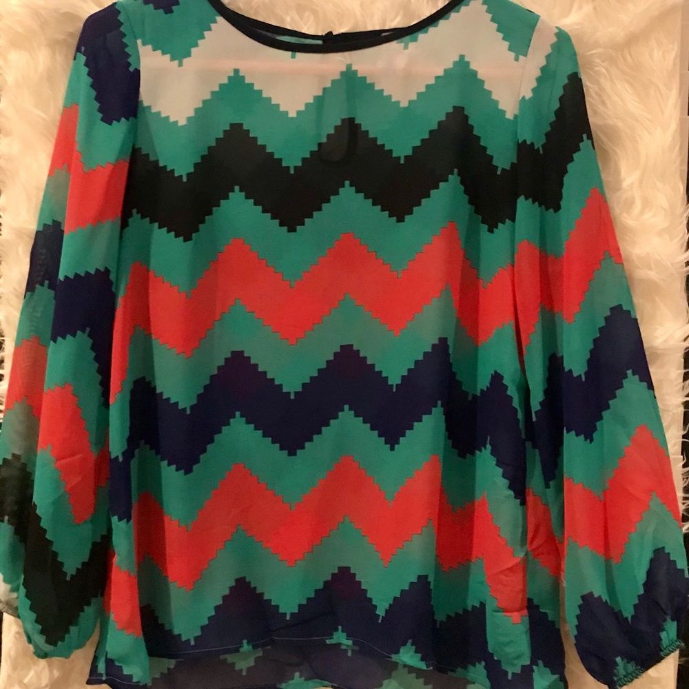 Moa long sleeve chevron green blue orange shirt